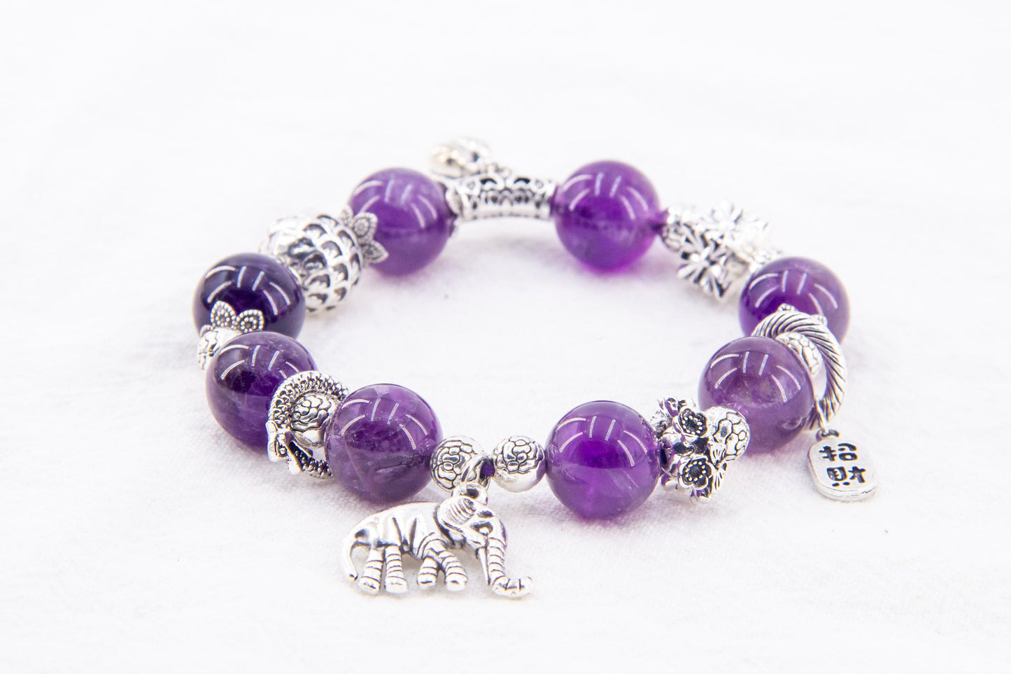 Uruguayan Purple Silver Jewelry Bead Bracelet