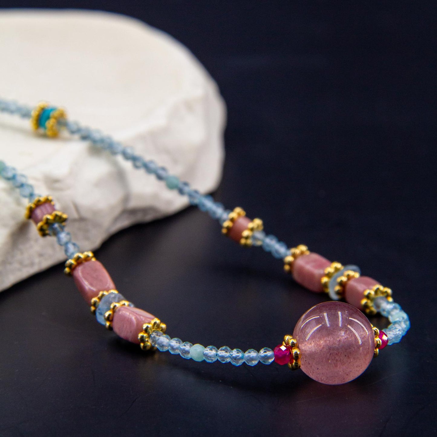 Aqua & Pink Gemstone Delight Necklace