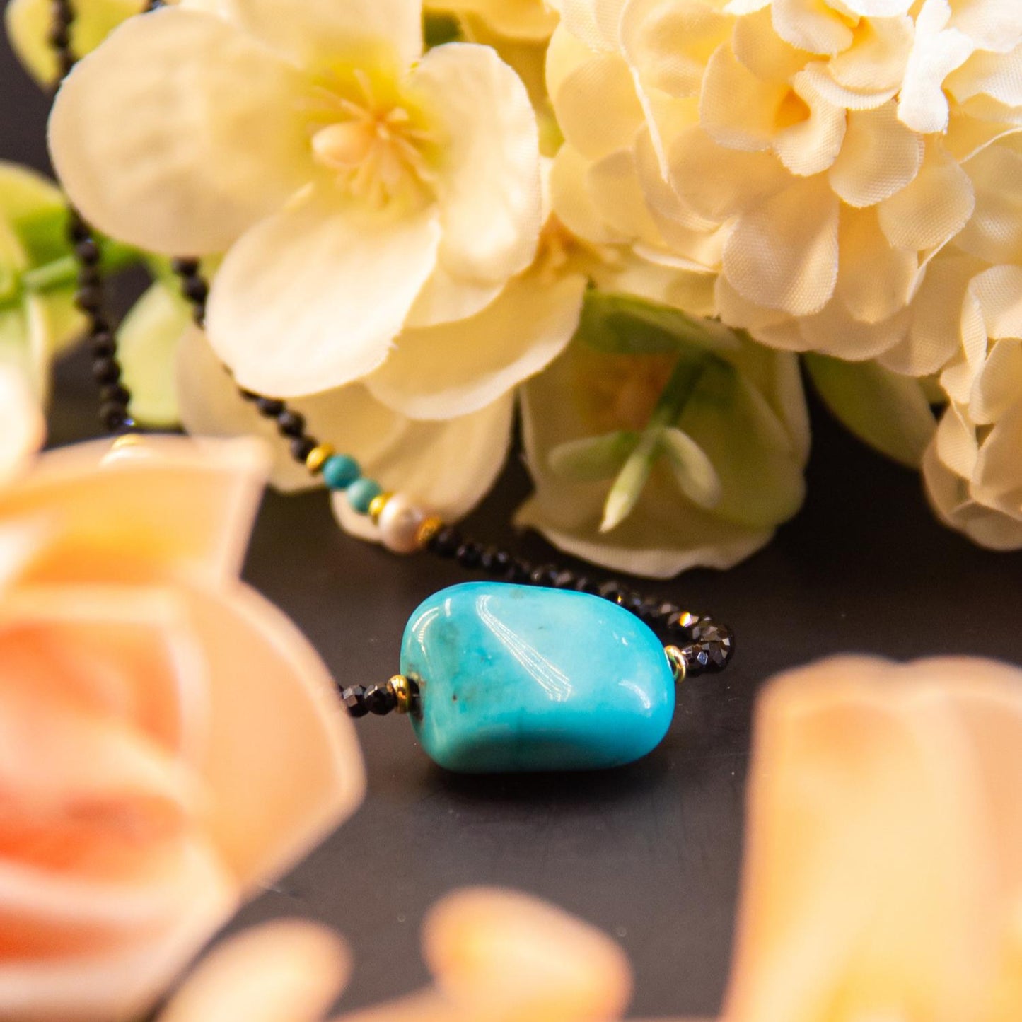 Natural Freeform Turquoise Black Spinel Pearl Necklace
