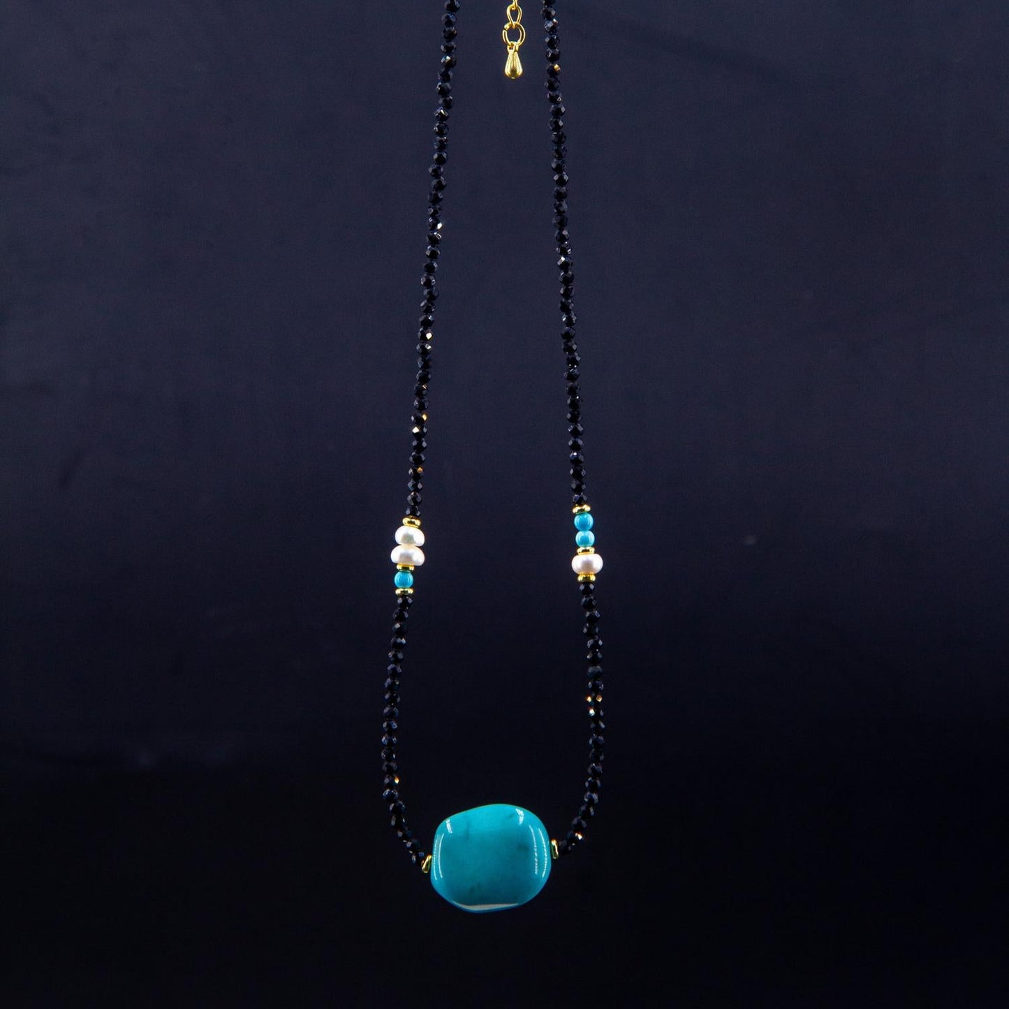 Natural Freeform Turquoise Black Spinel Pearl Necklace