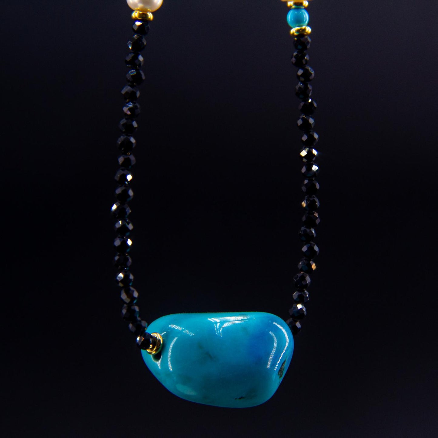 Natural Freeform Turquoise Black Spinel Pearl Necklace