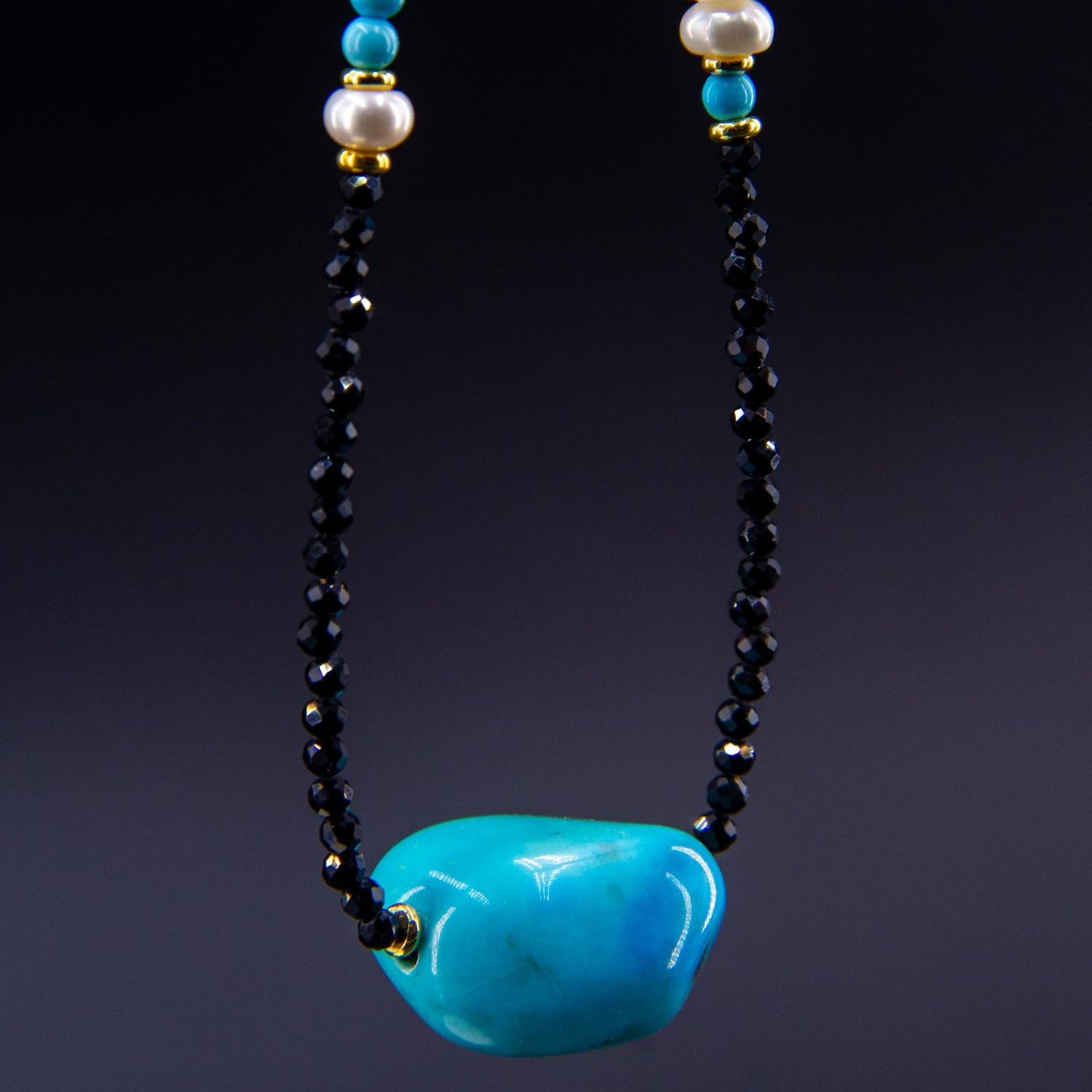 Natural Freeform Turquoise Black Spinel Pearl Necklace