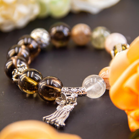 Pulsera de cuentas multigemas de cuarzo ahumado