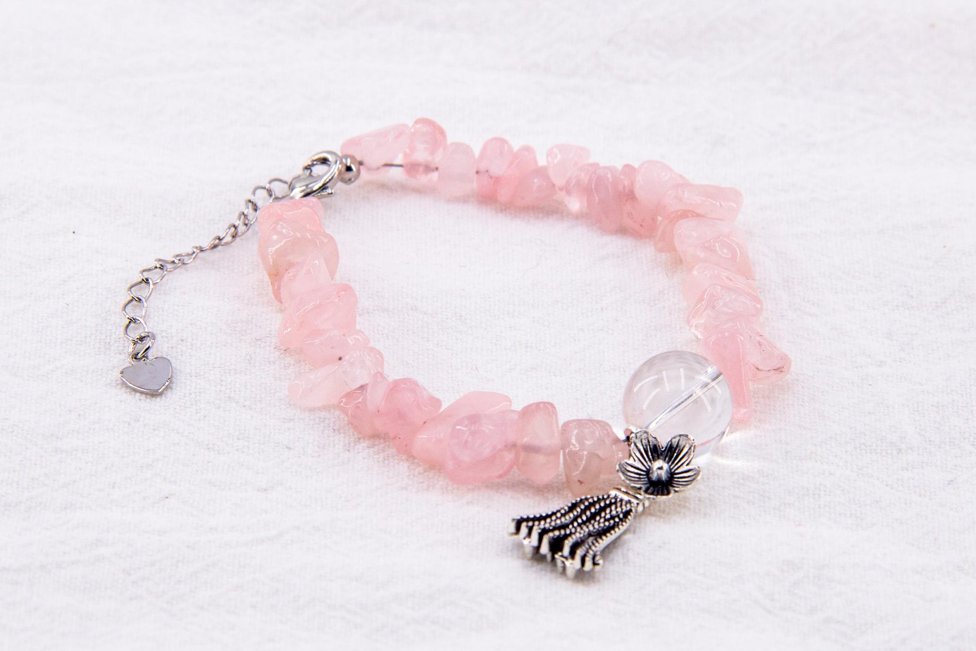 Rose Quartz Silver Jewelry Bead Bracelet