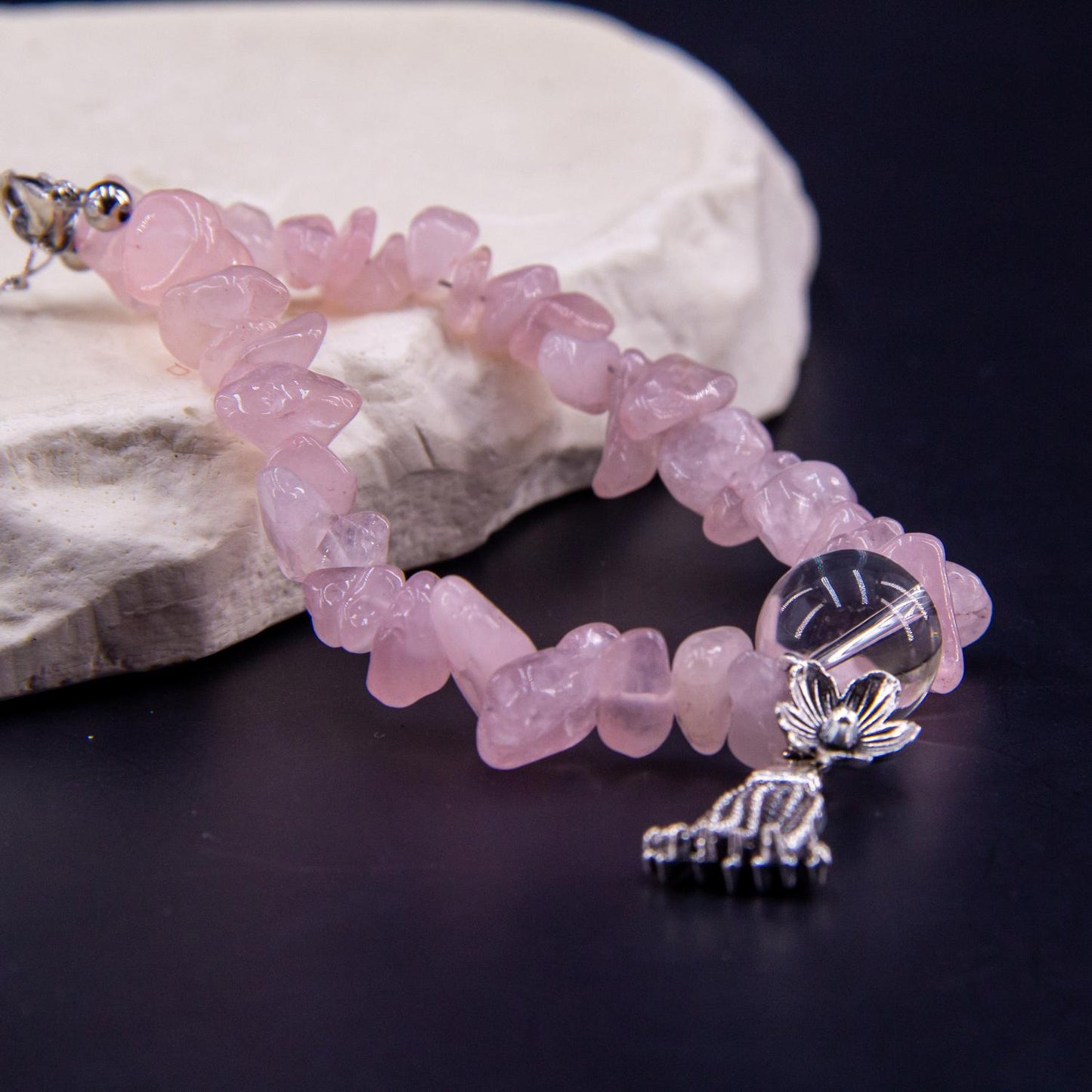 Rose Quartz Silver Jewelry Bead Bracelet