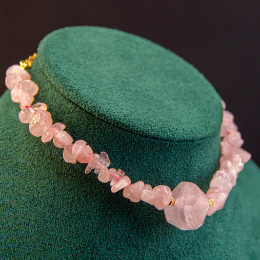 Bohemian Raw Rose Quartz & Amethyst Crystal Necklace